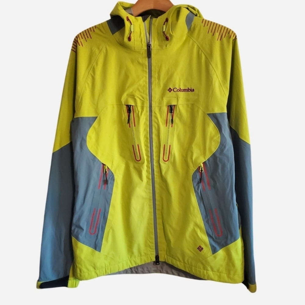 Columbia Mens Yellow Omni Dry hooded Jacket size M High Vis Outdoors Hiking Ski